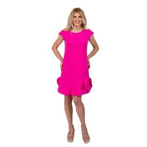 NEW SCAPA LAUREN PERRE scallop hem dress in fuchsia